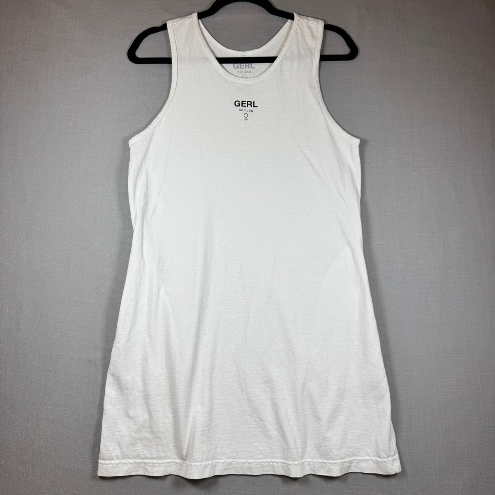 GERL Dertbag Tank Dress Women Small White Graphic Pockets Sleeveless